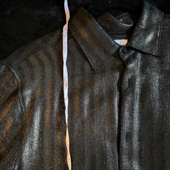 NWT Zara men’s gold black shimmery button up top - Picture 6 of 7